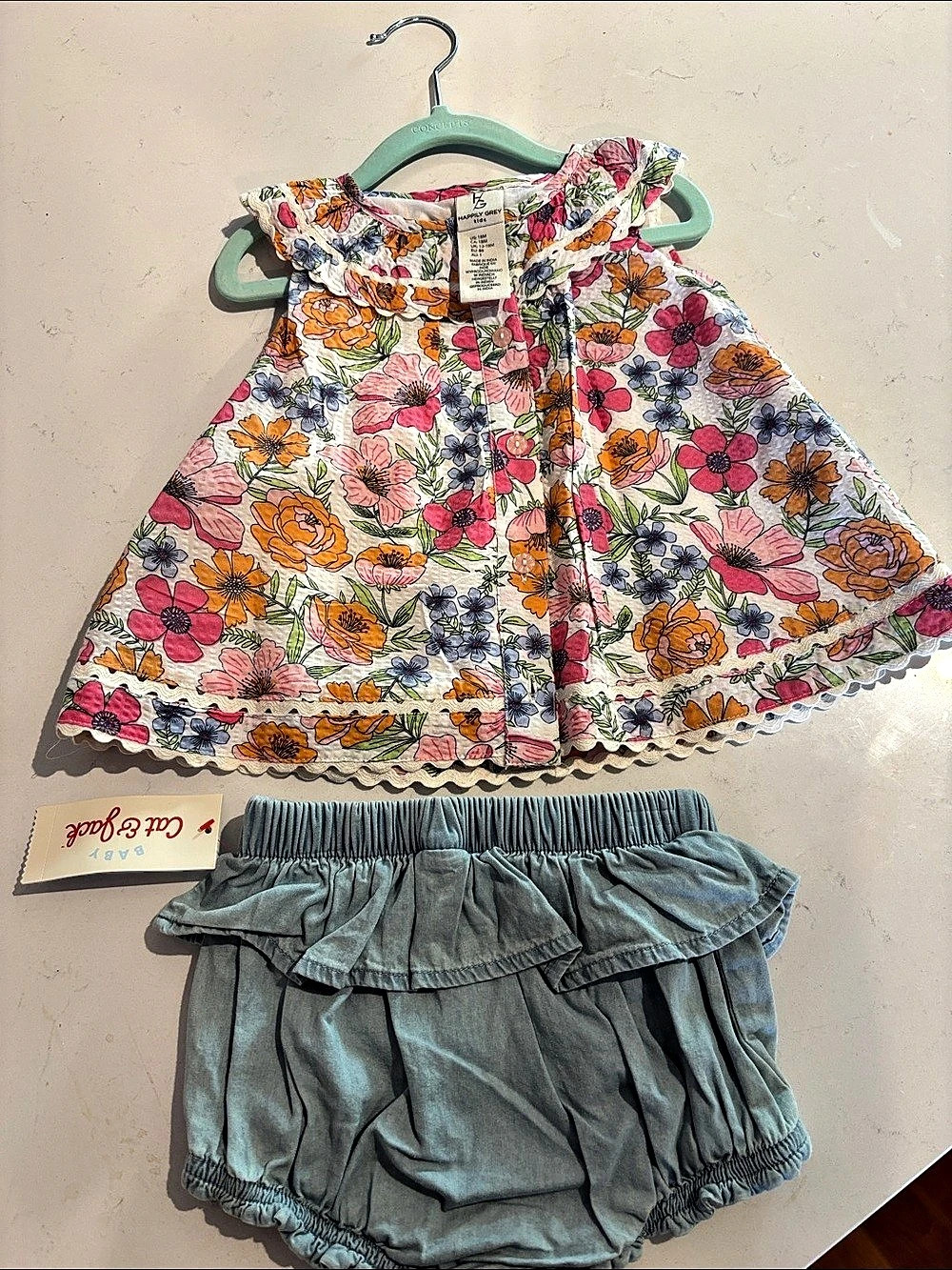 Happily Grey Floral Top & Bloomers Baby 18M NWT